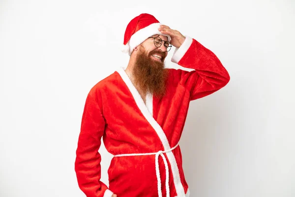 Hombre Rojizo Disfrazado Santa Claus Aislado Blanco Sonriendo Mucho —  Fotos de Stock