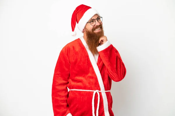 Hombre Rojizo Disfrazado Santa Claus Aislado Pensamiento Blanco Una Idea —  Fotos de Stock
