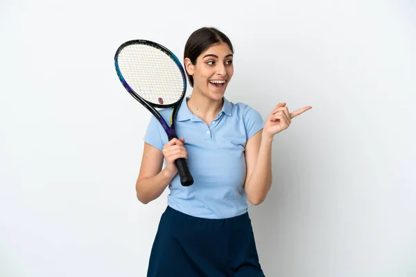 Schöne Junge Tennisspielerin Kaukasische Frau Isoliert Auf Weißem Hintergrund Der — Stockfoto