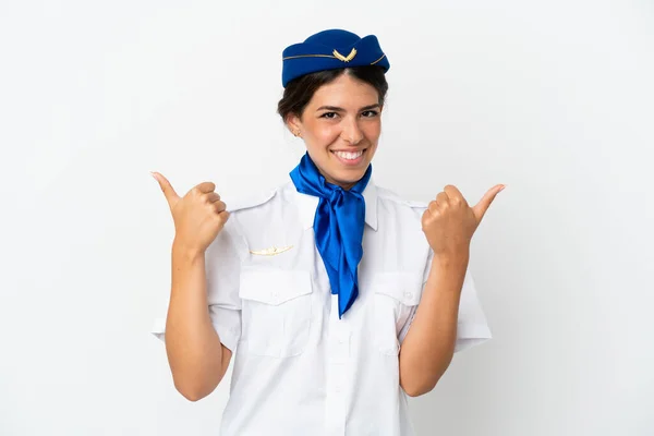 Avion Hôtesse Air Femme Caucasienne Isolée Sur Fond Blanc Avec — Photo