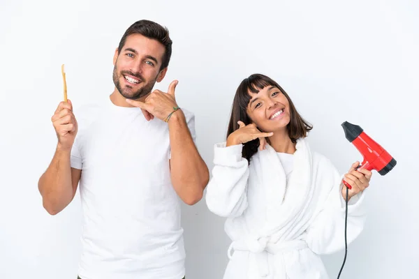 Beyaz Arka Planda Izole Edilmiş Saç Kurutma Makinesi Diş Fırçası — Stok fotoğraf