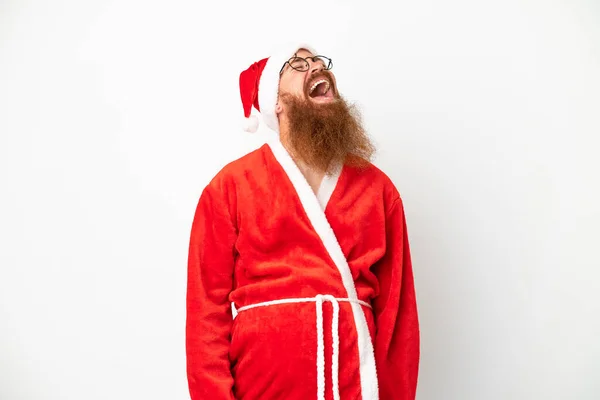 Röd Man Förklädd Till Tomte Isolerad Vitt Skratt — Stockfoto