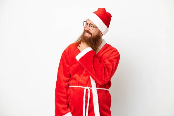 Hombre Rojizo Disfrazado Santa Claus Aislado Blanco Mirando Lado Sonriendo —  Fotos de Stock