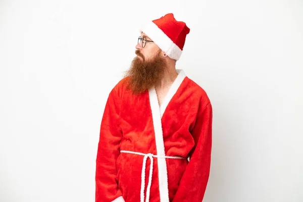 Reddish Man Disguised Santa Claus Isolated White Looking Side — Stock Photo, Image