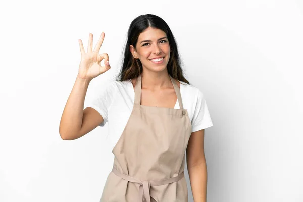 Restaurant Waiter Isolated White Background Showing Sign Fingers — Stock Photo, Image