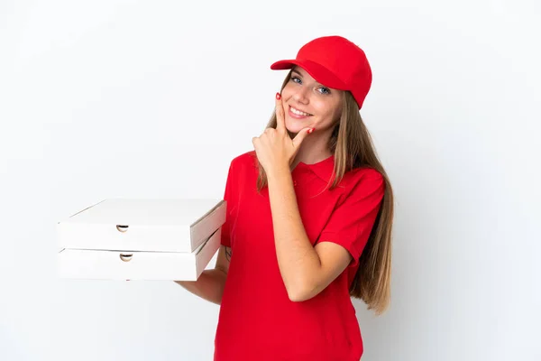 Pizzabote Litauerin Isoliert Auf Weißem Hintergrund Glücklich Und Lächelnd — Stockfoto