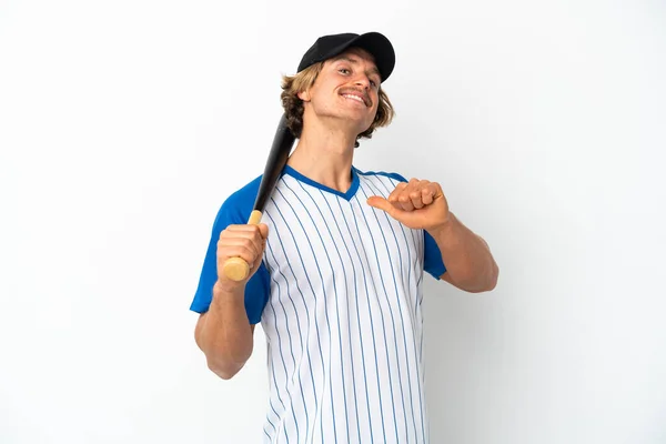 Junger Blonder Mann Spielt Baseball Isoliert Auf Weißem Hintergrund Stolz — Stockfoto