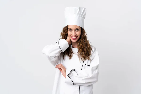 Joven Chef Mujer Aislada Sobre Fondo Blanco Riendo —  Fotos de Stock