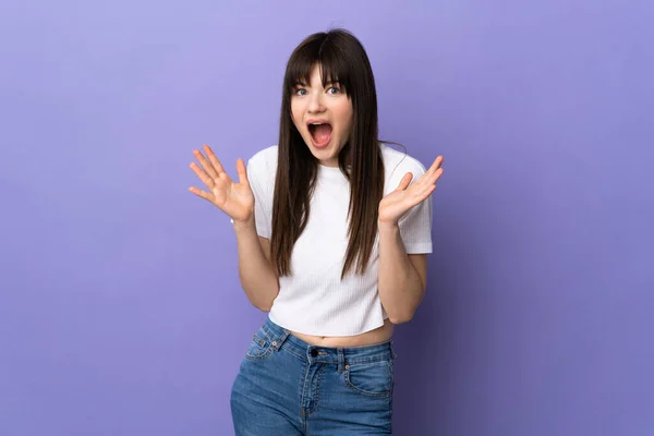 Young Ukrainian Woman Isolated Purple Background Surprise Facial Expression — Stock Photo, Image