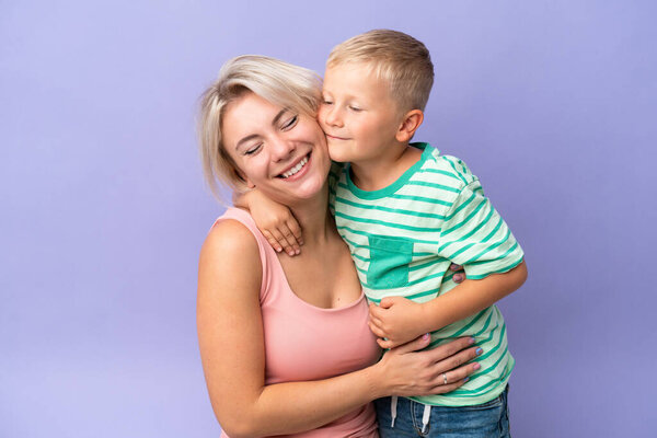 Mother and son over isolated background