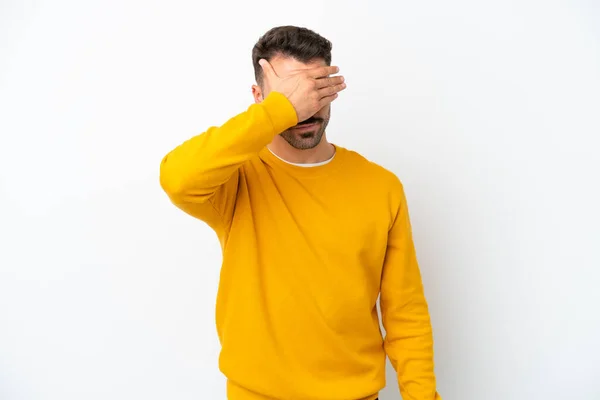 Young Caucasian Man Isolated White Background Covering Eyes Hands Want — Stock Photo, Image