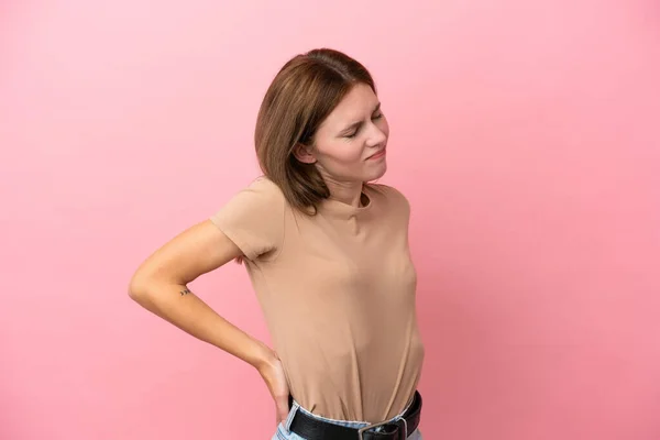 Young English Woman Isolated Pink Background Suffering Backache Having Made — Stock Photo, Image