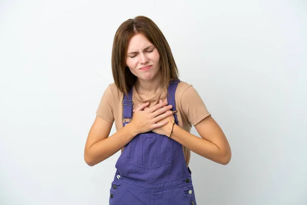 Young English Woman Isolated White Background Having Pain Heart — Stock Photo, Image