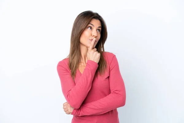 Middle Age Caucasian Woman Isolated White Background Having Doubts While — Stock Photo, Image