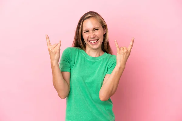 Young English Woman Isolated Pink Background Making Horn Gesture — Stock Photo, Image