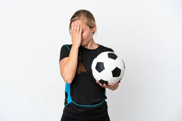 Young Football Player Woman Isolated White Background Tired Sick Expression — Stock Photo, Image