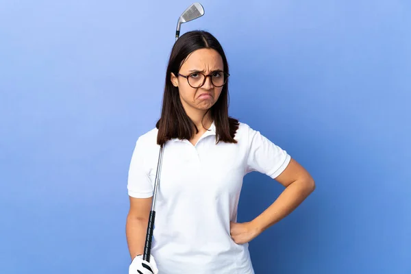 Young Golfer Woman Isolated Colorful Background Angry — Stock Photo, Image