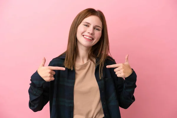 Young English Woman Isolated Pink Background Proud Self Satisfied — Stock Photo, Image