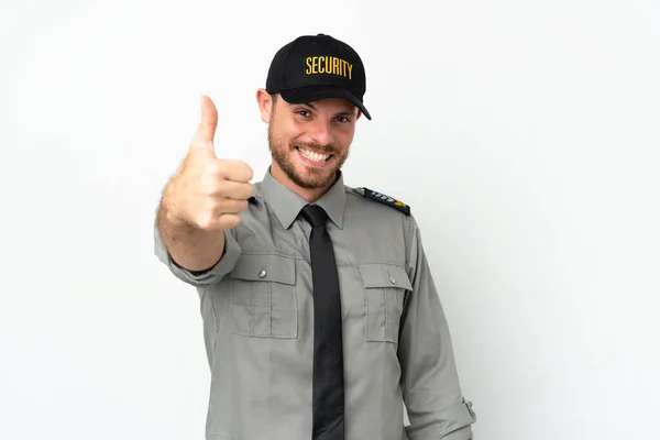 Young Security Brazilian Man Isolated White Background Thumbs Because Something — Stock Photo, Image