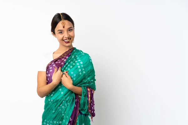 Young Indian Woman Isolated White Background Surprise Facial Expression — Stock Photo, Image