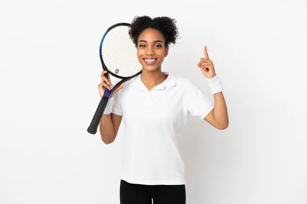 여성은 배경에서 고립되어 테니스를 — 스톡 사진