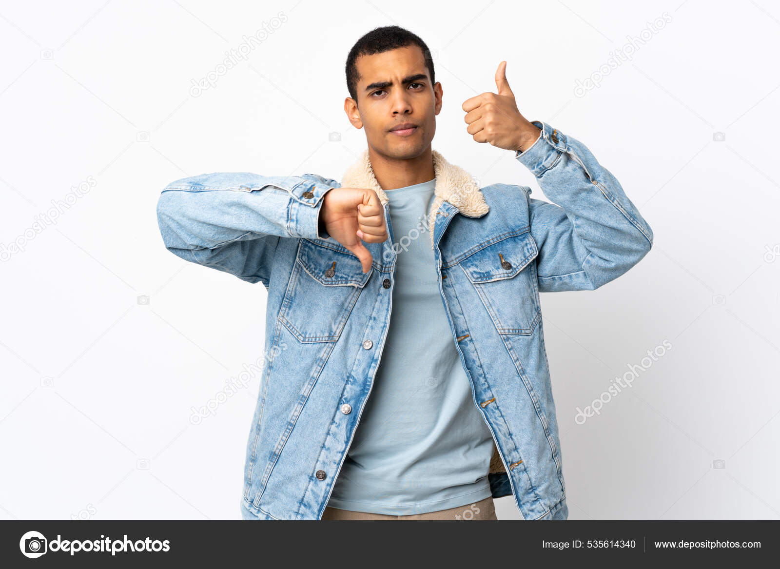 African American Man Isolated White Background Making Good Bad Sign ...