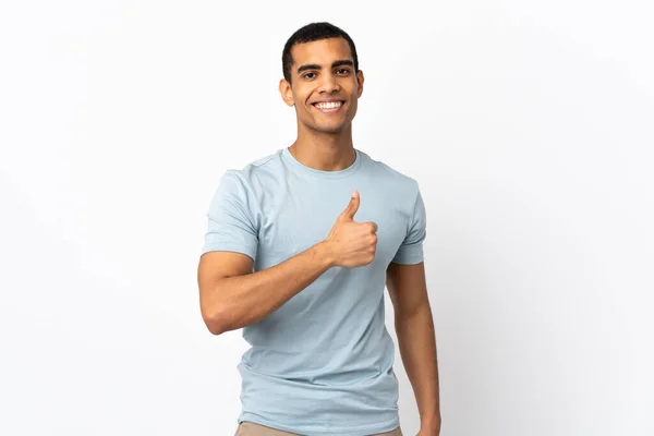 African American Man Isolated White Background Giving Thumbs Gesture — Stock Photo, Image