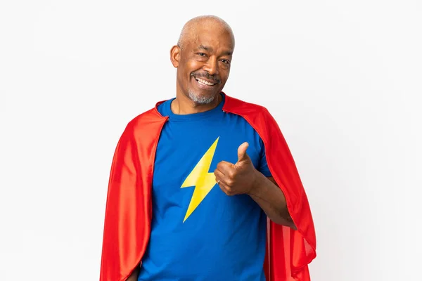 Super Hero Senior Man Geïsoleerd Witte Achtergrond Geven Van Een — Stockfoto
