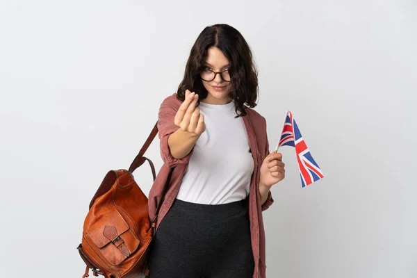 Підліток Який Тримає Прапор Великої Британії Робить Жест — стокове фото