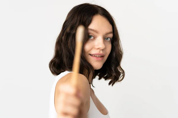 Teenager Ukrainische Mädchen Isoliert Auf Weißem Hintergrund Mit Einer Zahnbürste — Stockfoto