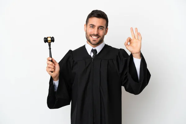 Суддя Білий Чоловік Ізольований Білому Тлі Показуючи Знак Пальцями — стокове фото