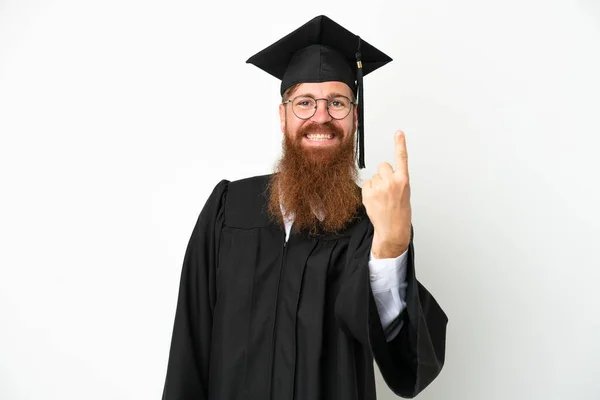Jonge Universiteit Afgestudeerde Roodachtige Man Geïsoleerd Witte Achtergrond Doen Komende — Stockfoto