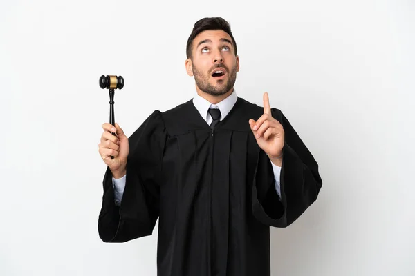 Judge Caucasian Man Isolated White Background Thinking Idea Pointing Finger — Stock Photo, Image