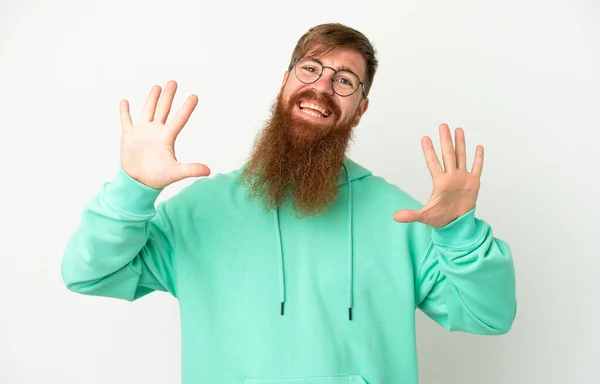 Young Reddish Caucasian Man Isolated White Background Counting Ten Fingers — Stock Photo, Image