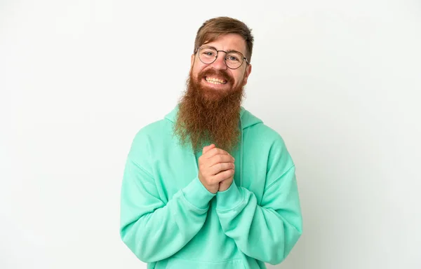 Jovem Homem Caucasiano Avermelhado Isolado Fundo Branco Rindo — Fotografia de Stock