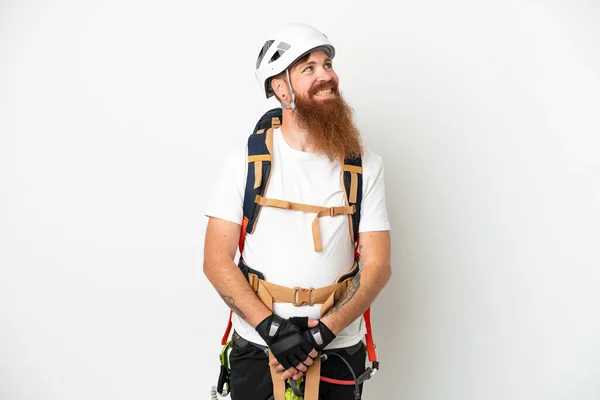 Genç Kaya Tırmanışçısı Beyaz Arka Planda Izole Olmuş Beyaz Tenli — Stok fotoğraf