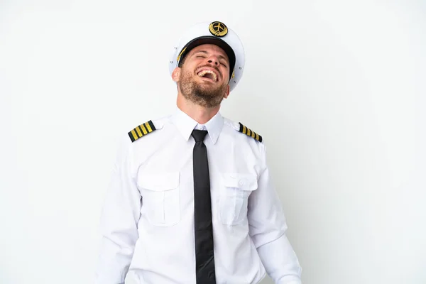 Samolot Brazylijski Pilot Odizolowany Białym Tle Śmiejąc Się — Zdjęcie stockowe