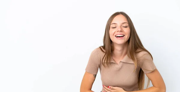 Junge Litauerin Isoliert Auf Weißem Hintergrund Und Lächelt Viel — Stockfoto