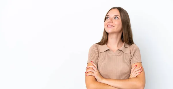 Young Lithuanian Woman Isolated White Background Looking While Smiling — 图库照片