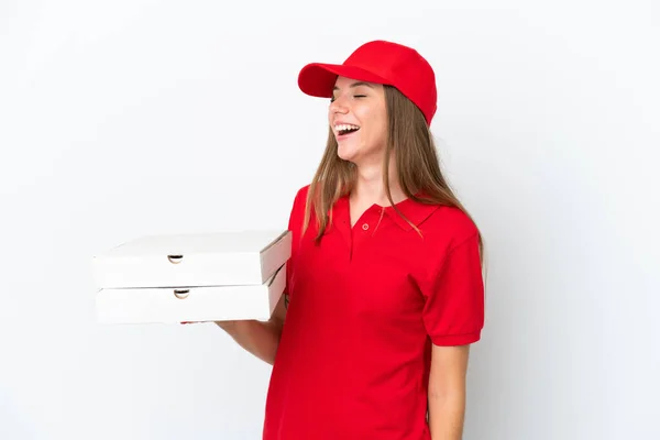 Pizza Mulher Lituana Isolado Fundo Branco Rindo Posição Lateral — Fotografia de Stock