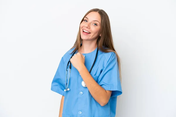 Young Surgeon Doctor Lithuanian Woman Isolated White Background Celebrating Victory — Stock Photo, Image