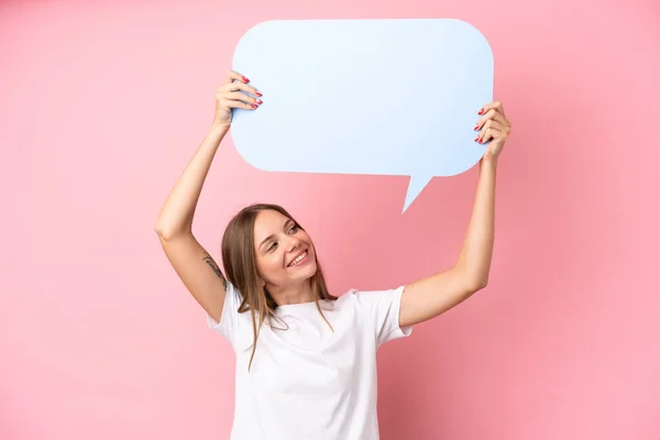 Young Lithuanian Woman Isolated Pink Background Holding Empty Speech Bubble — Stock Photo, Image