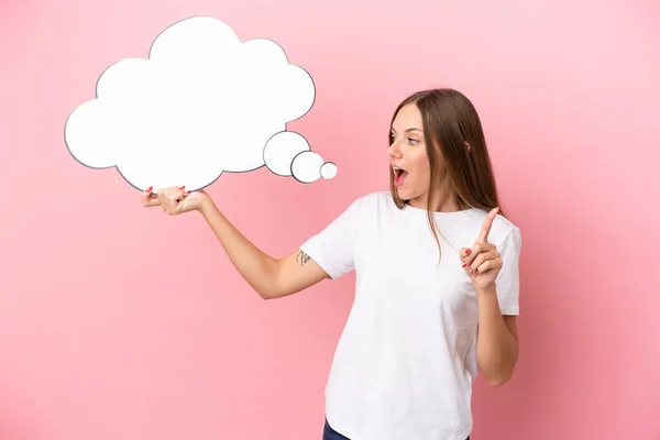 Young Lithuanian Woman Isolated Pink Background Holding Thinking Speech Bubble — Stock Photo, Image