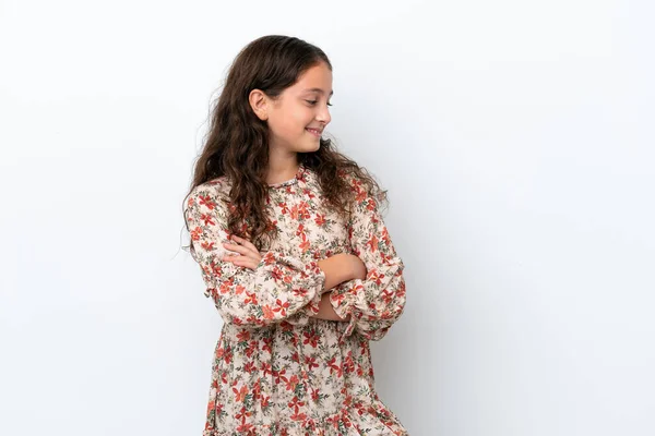 Pequena Menina Caucasiana Isolado Fundo Branco Feliz Sorrindo — Fotografia de Stock