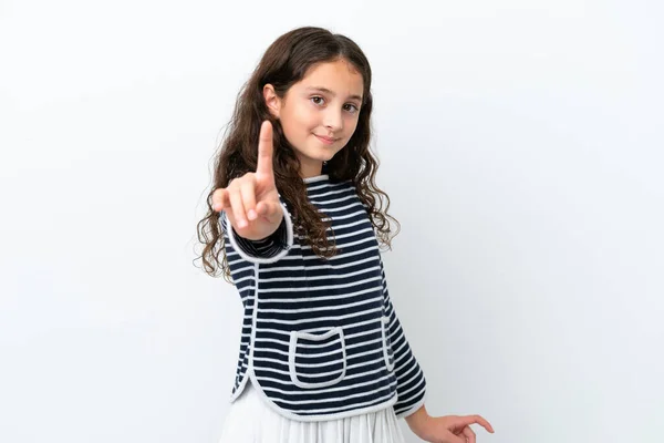 Little Caucasian Girl Isolated White Background Showing Lifting Finger — Stock Photo, Image