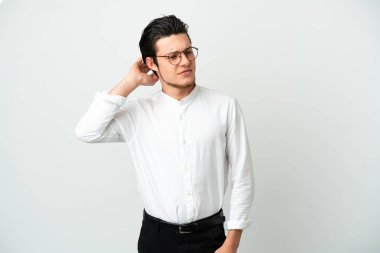 Rus iş adamı beyaz arka planda izole edilmiş.