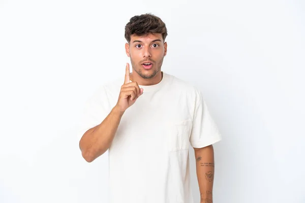 Young Caucasian Handsome Man Isolated White Background Intending Realizes Solution — Stockfoto