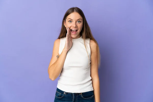 Young Lithuanian Woman Isolated Purple Background Surprise Shocked Facial Expression — Stock Photo, Image