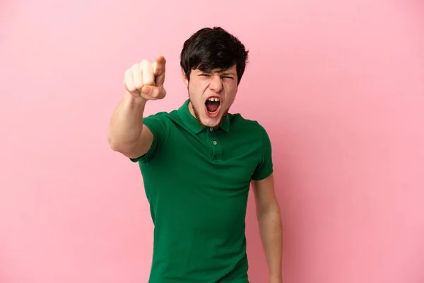Young Russian Man Isolated Pink Background Frustrated Pointing Front — 图库照片