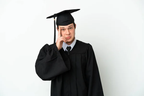 Young University Russian Graduate Isolated White Background Thinking Idea — Foto Stock